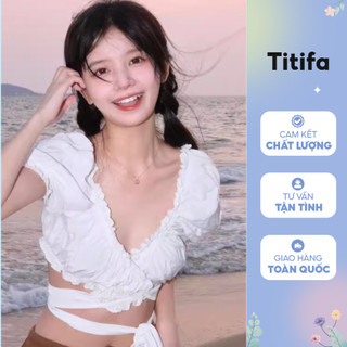 Áo Croptop Viền Bèo Tay Bồng Thắt Dây Eo Chất Liệu Voan HL011 - Titifa Shop