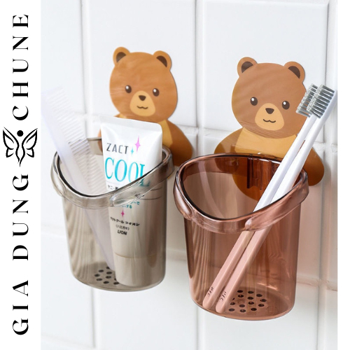Cốc Gấu Dán Tường Để Bàn Chải Đánh Răng - Cốc Ly Hình Gấu Có Lỗ Thoát Nước Tiện Lợi
