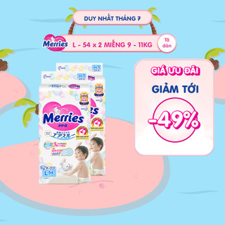 Combo 2 Tã/bỉm dán Merries size L 54 miếng