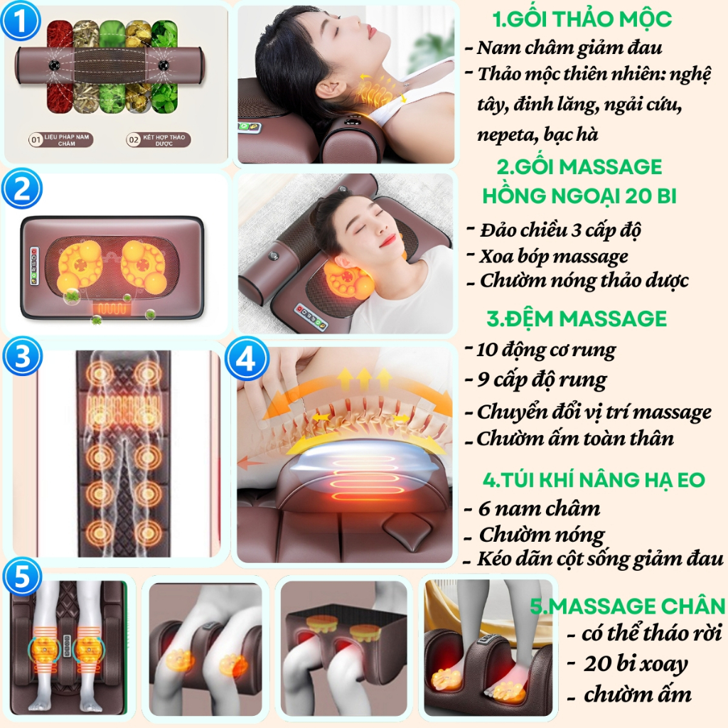 Tặng máy massage cầm tay-Đệm (nệm) mát xa toàn thân ZLIFE kèm máy mát xa chân, Ghế massage toàn thân