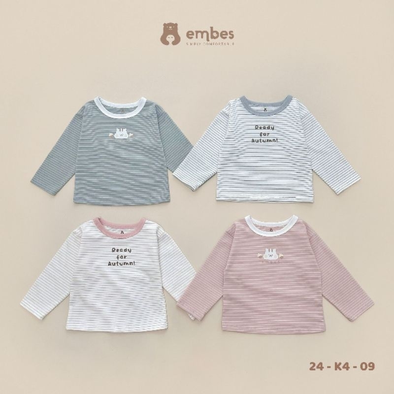 Áo dài tay thun cotton Embes cho bé trai bé gái, áo kẻ dài tay thu đông BEO.Kids cho bé