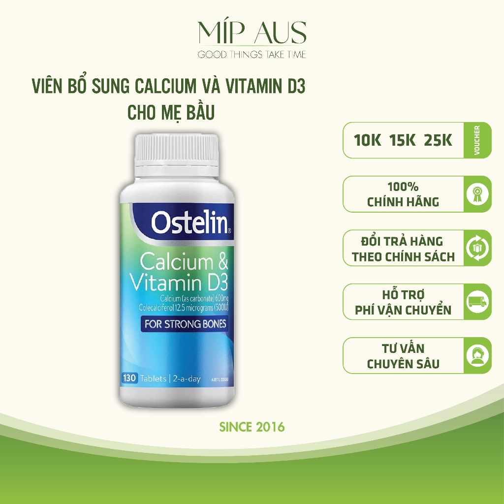 Viên Bổ Sung Canxi Và Vitamin D Cho Bà Bầu - Ostelin Calcium & Vitamin D3 - 60/130 viên