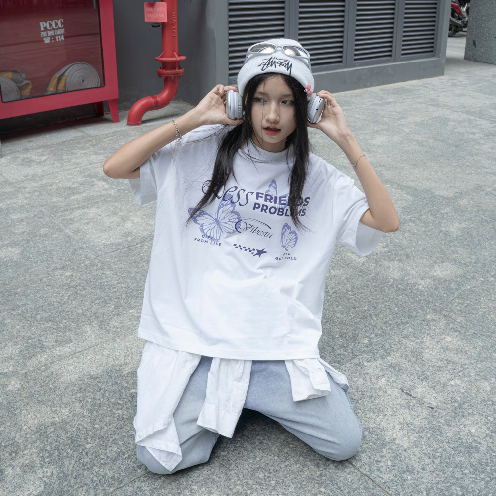 Áo Thun Local Brand VIBESTU "Friends Problems", Áo Thun Boxy Form Rộng Unisex 250Gsm 100% Cotton | BigBuy360 - bigbuy360.vn
