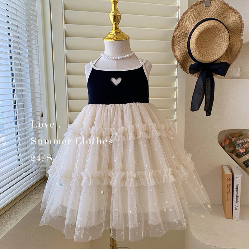 Đầm váy hai dây lấp lánh xinh xắn dễ thương cho bé gái đi tiệc đi chơi du lịch- Q Châu sẵn
