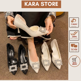 Giày cao gót , giày nữ mũi nhọn đế cao 6cm mặt đá vuông cao cấp chất dạ thời trang Hàn Quốc TM88