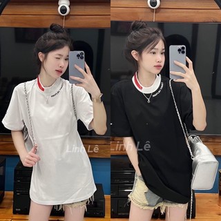 Áo thun nữ tay lỡ chất cotton khô 3158 CỔ ĐỎ phong cách Hàn Quốc THUUNISEX M1855