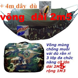 Võng mùng chần gòn 3 lớp có lớp bông dài chuẫn 2m5 có sẵn 4m dây siêu chắc