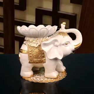 Tượng Voi dâng quả (Trắng) voi trang trí ban thờ thần tài, phòng khách, phòng làm việc.....