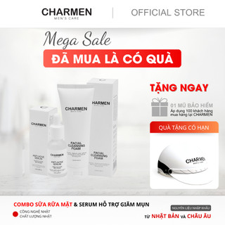 Sữa rửa mặt da mụn CHARMEN combo 2 món, cùng tinh chất ngừa mụn nam giới, bộ đôi dưỡng da tiện lợi