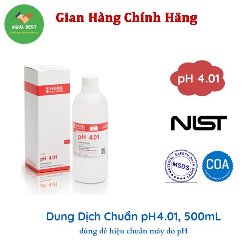 [Chính Hãng] Dung Dịch Hiệu Chuẩn pH 4.01,Chai 500mL HI7004L,Thương hiệu Hanna - Chất chuẩn PH4.01