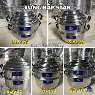 Xửng hấp nhôm Star, size 26-28-30-32-32 sáng bóng hấp tất cả các loại bánh bao, bánh hấp, rau củ, đồ ăn nhanh
