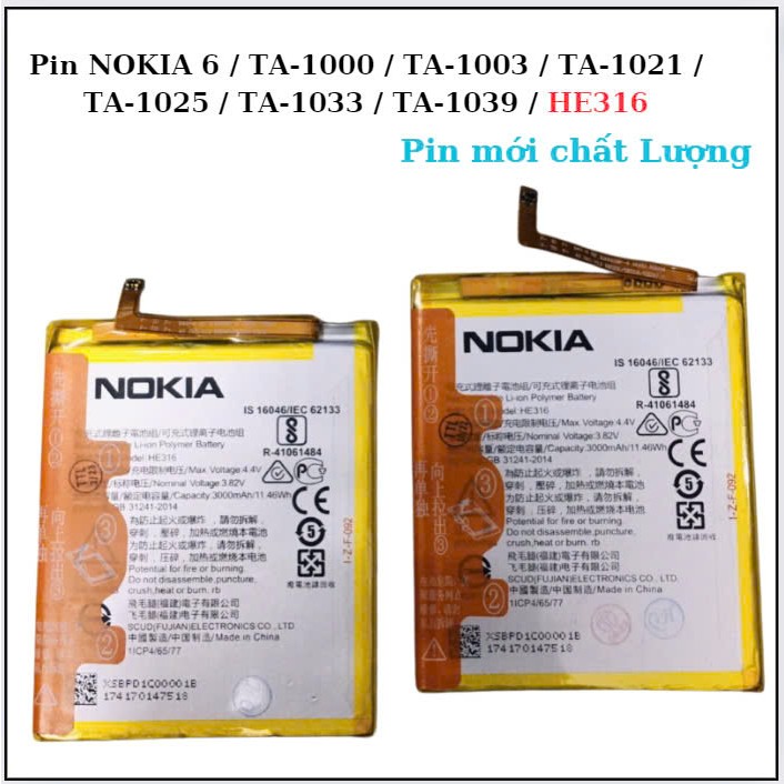 pin HE316/Nokia 6,dùng thay thế