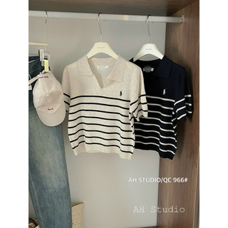 Áo polo len mongtoghi phối kẻ ngang thêu ngựa - mã 966 xem.studio