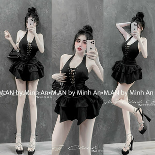Váy cổ yếm đan oze chân xoè bom bí xinh lắm đi tiệc, đi chơi