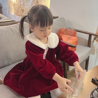 Hàng Thiết Kế- Ảnh con gái shop - Váy nhung đỏ diện Tết - Noel cho bé gái 6m - 7 tuổi