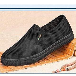  Giày Lười Vải Nam Màu Đen Dáng Đẹp S1 Đế Bằng 2,5Cm Giày Slipon vải mesh 2 lớp thoáng khí 