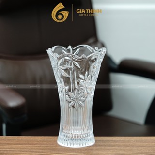 Lọ hoa pha lê cao 200mm-(Mô tả) Lọ hoa Pha Lê Tiệp Bohemia Crystal Gia Thịnh dáng bó mạ trắng họa tiết phổ thông cao cấp