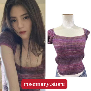 (Có sẵn) Áo croptop len cổ vuông ombre của Han So Hee kèm ảnh thật