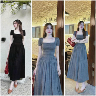 Đầm cổ vuông dáng dài xoè tay ngắn bigsize 40-120kg