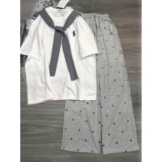 Sét Bộ Nữ Quần Ống Suông Chờ Neo + Mix Áo Phông Thủy Thủ Hàng Thêu Dày Dặn