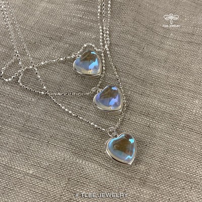 Dây chuyền bạc nữ TLEE vòng cổ trái tim đá moon ánh xanh đổi sắc mix dây hạt bi nữ tính TLEE JEWELRY D0344