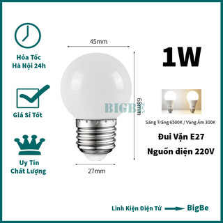 Combo 10 bóng đèn led bulb tròn 1w sáng trắng/vàng ấm chống nước, tiết kiệm điện, đui vặn e27
