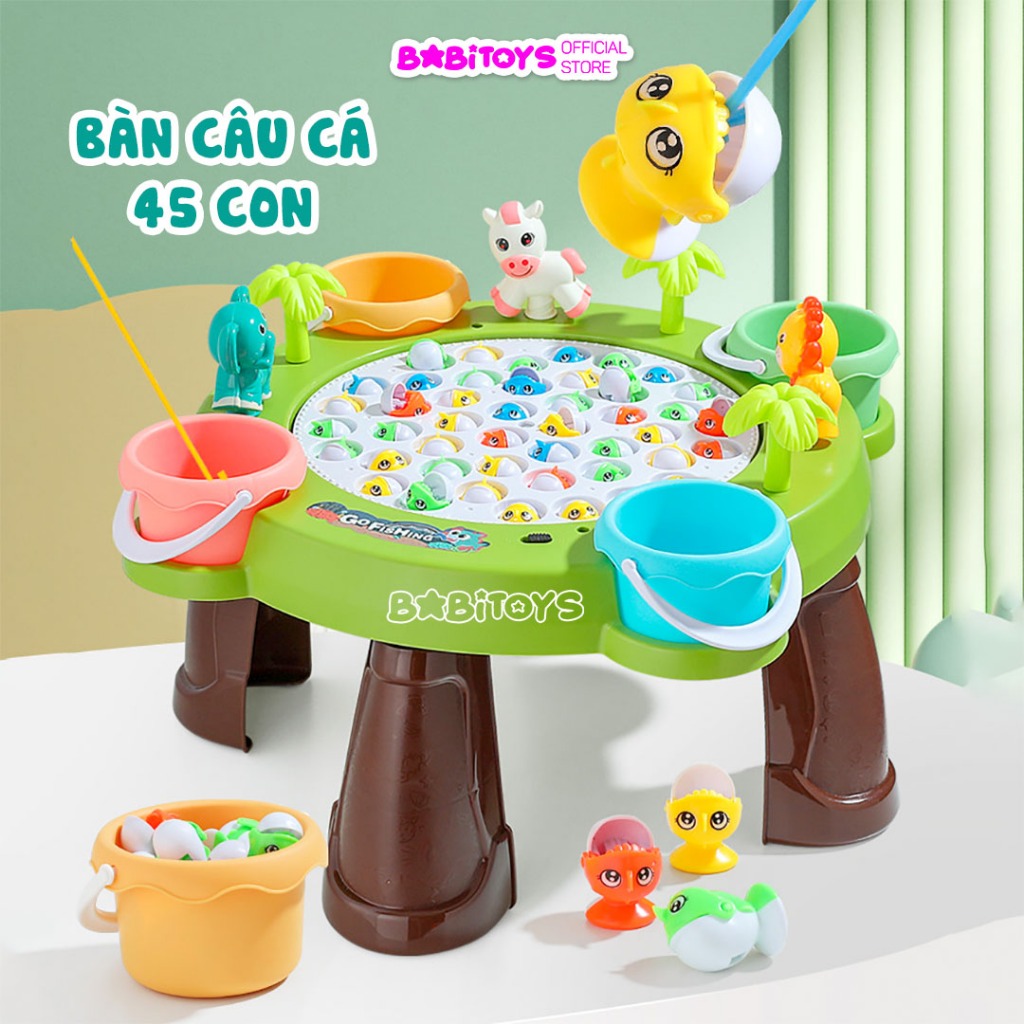 Đồ chơi câu cá điện, bàn câu cá đồ chơi trẻ em 45 con cá, 4 cần câu vui nhộn cho bé