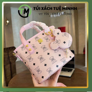  Túi xách dáng giỏ in hình gấu Hot Hit bản cầm tay kèm dây đeo chéo
