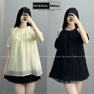 Áo Babydoll Nữ MiSoul Mall,Áo Voan Cổ Yếm Khoét Vai Chất Liệu Tơ Hàn Quốc FreeSize 193
