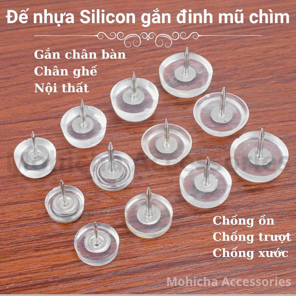 Combo 10c Đế nhựa Silicon có đinh gắn chân bàn ghế tác dụng giảm tiềng ồn chồng chầy xước sàn nhà