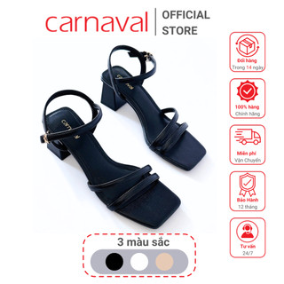 Giày sandal nữ cao gót Carnaval đế vuông cao 5p, mũi vuông quai ngang da cao cấp tỏa sáng phong cách