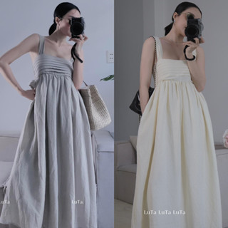  SIÊU SALE 10 10   LuTa  Váy xếp li 2 dây linen vân gỗ 