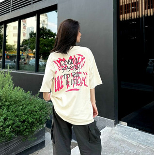 Áo thun cotton code vn form rộng in lụa GRAFFITI Nam Menswear Cổ Tròn Trắng