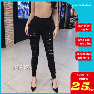 Quần jean nữ rách bụi, quần bò nữ rách nhiều màu đen lưng cao co giãn dáng skinny cao cấp
