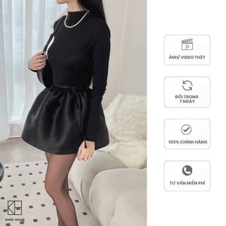 Váy tiểu thư KHUE HOUSE Tee váy đi tiệc dài tay chất thun phối tafta thanh lịch đi dạo phố, đi tiệc