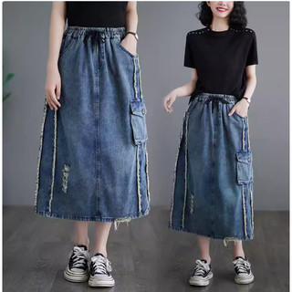 H32 Chân váy bò bigsize cạp chun có túi bên thời trang