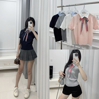 Áo len thom cổ sơ mi cộc tay chuẩn l1
