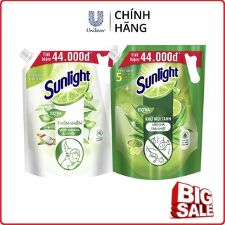 Nước Rửa Chén Sunlight Chanh 100 Sạch Nhanh Túi 3.5kg To Vàng dầu mỡ dịu nhẹ da tay/ trắng lô hội matcha trà xanh 3.4kg