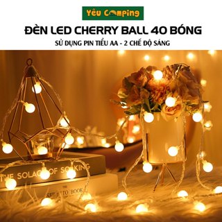 Đèn led Cherry Ball, đèn nháy trang trí dài 6m 40 bóng dùng Pin AAA tiện dụng giúp không gian cắm trại trở lên lung linh
