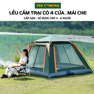  Lều cắm trại lều dã ngoại tự bung 4 cửa có mái hiên lều phượt dành cho 4 đến 6 người kích thước 2,15mx2,15mx1,42m 