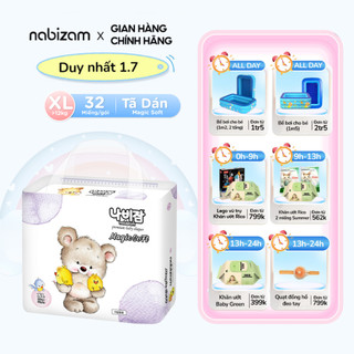 Tã/Bỉm Dán Nabizam Magic Soft Nội Địa Hàn Êm Mỏng, Siêu Thấm Hút Size XL Cho Bé Trên 12kg, 32 Miếng
