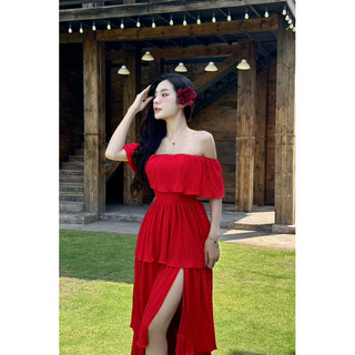 [FREESHIP] Đầm Maxi  đi biển xếp ly bẹt vai - Nhà Lỳ Có Maxi