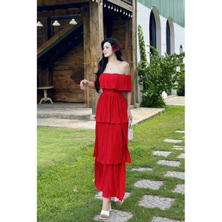 [FREESHIP] Đầm Maxi  đi biển xếp ly bẹt vai - Nhà Lỳ Có Maxi