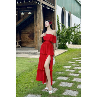 [FREESHIP] Đầm Maxi  đi biển xếp ly bẹt vai - Nhà Lỳ Có Maxi