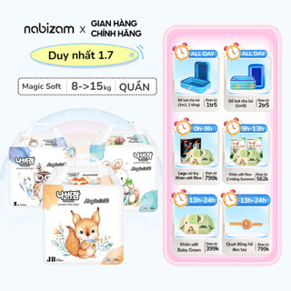 Combo 3 Tã/Bỉm Quần NABIZAM Magic Soft Co Dãn Mềm Mại, Thấm Hút Chống Tràn Tối Đa Size L30/XL26/XXL22 Cho Bé 8-20kg