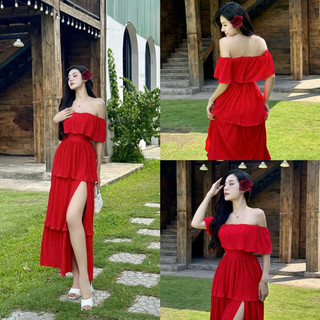 [FREESHIP] Đầm Maxi  đi biển xếp ly 3 màu