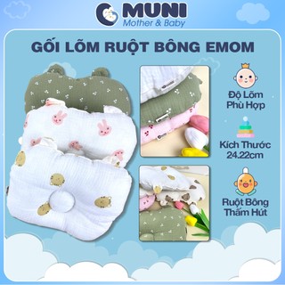 Gối Lõm Emom Cho Bé Sơ Sinh, Gối Định Hình Đầu Cho Trẻ, Thiết kế Lõm Thông Minh, Ruột Bông Mềm, Êm, Vỏ Gối Thấm Hút