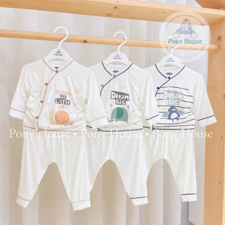 Bộ Sơ Sinh Uala Rogo Dài Tay Bambo Màu Trắng Siêu Mềm, Mịn, Thoáng Khí, Co Giãn Tuyệt Đối Cho Bé Sơ Sinh/Newborn, Nb