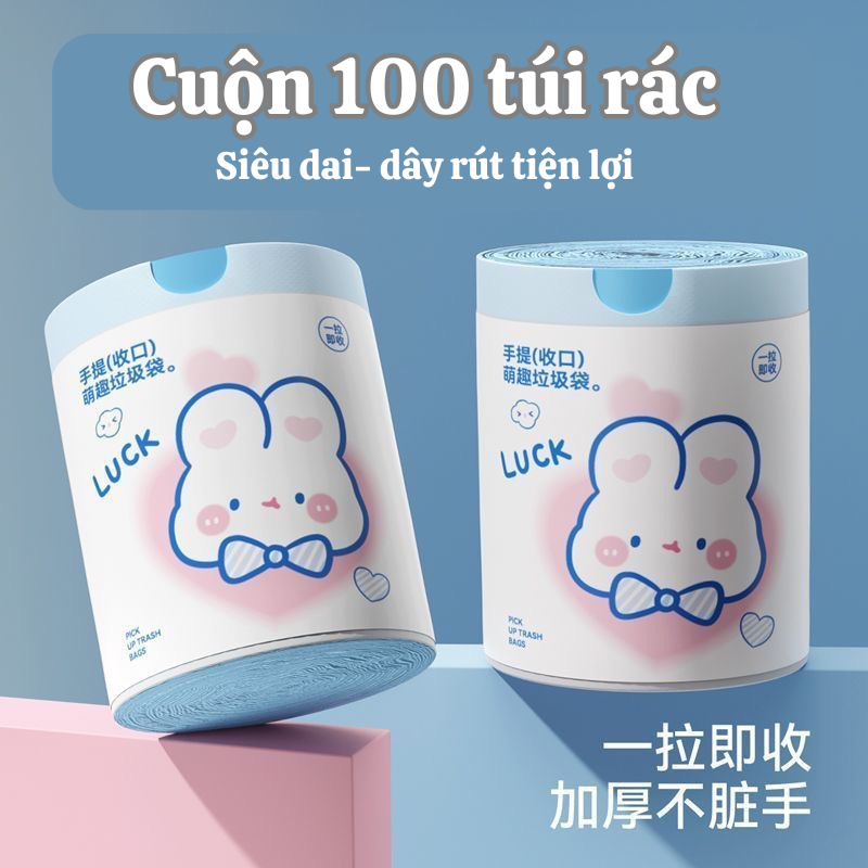 Túi đựng rác có dây rút size 45x50cm, cuộn 100 túi, chịu nhiệt tốt