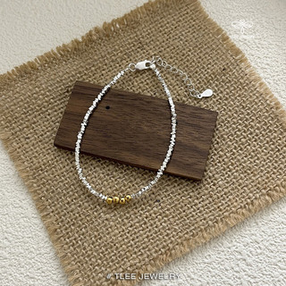  Lắc tay bạc nữ TLEE hạt bạc vỡ mix ba charm bi trơn mạ vàng lấp lánh TLEE JEWELRY LT0252 